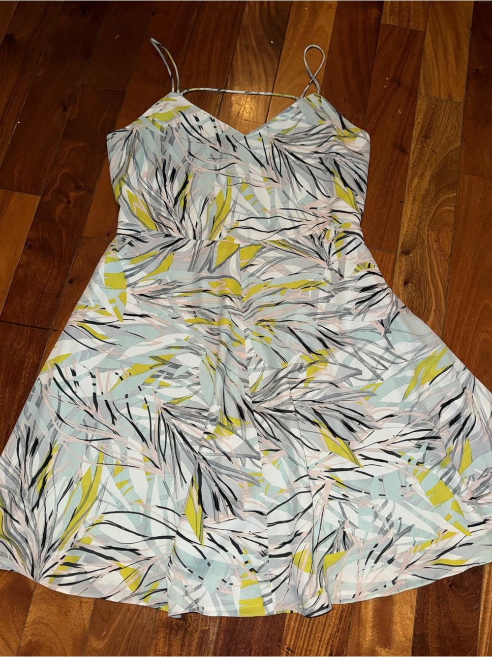 The Limited Light Blue Tropical-Print Spaghetti Strap Mini Dress